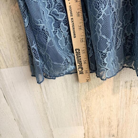 Miami Women’s L Blue Lace Embroidered Floral Long Sleeve Boho Dress - Picture 7 of 11